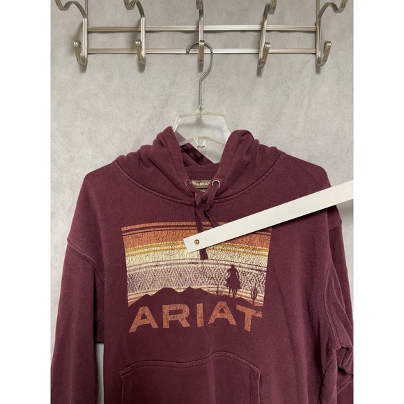 Ariat Hoodie Men M Burgundy Fleece Pullover‎ Drawstring Spell Out Casual Outdoor - Picture 10 of 10